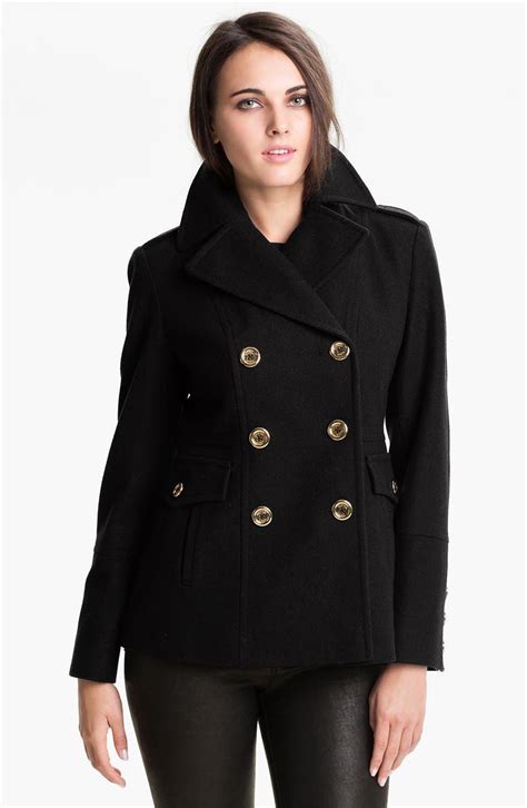 michael kors womens wool pea coat dark grey|Michael Kors wool blend peacoat.